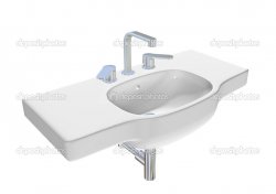 Modern washbasin or sink with chrome faucet and plumbing fixture